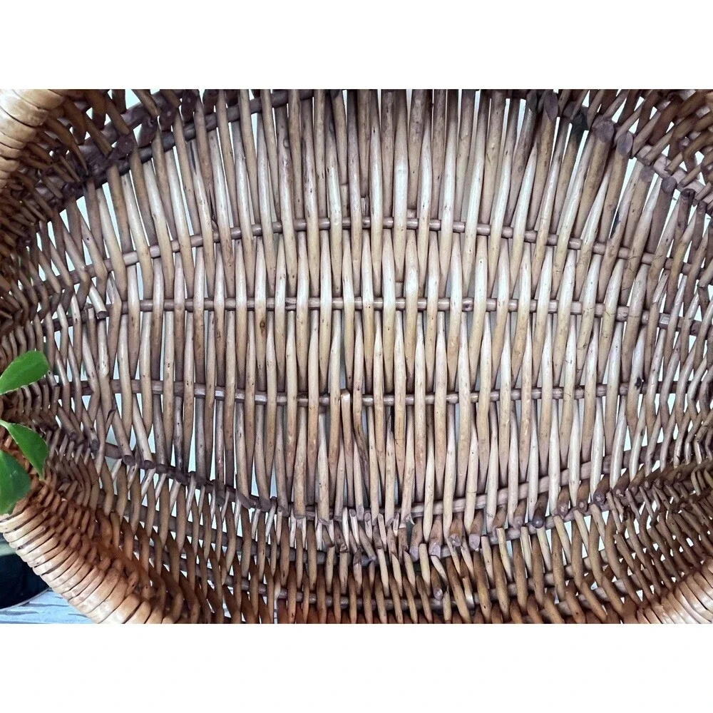Vintage Large Primitive Chevron Weave Buttocks Woven Wicker Rustic Basket 16”